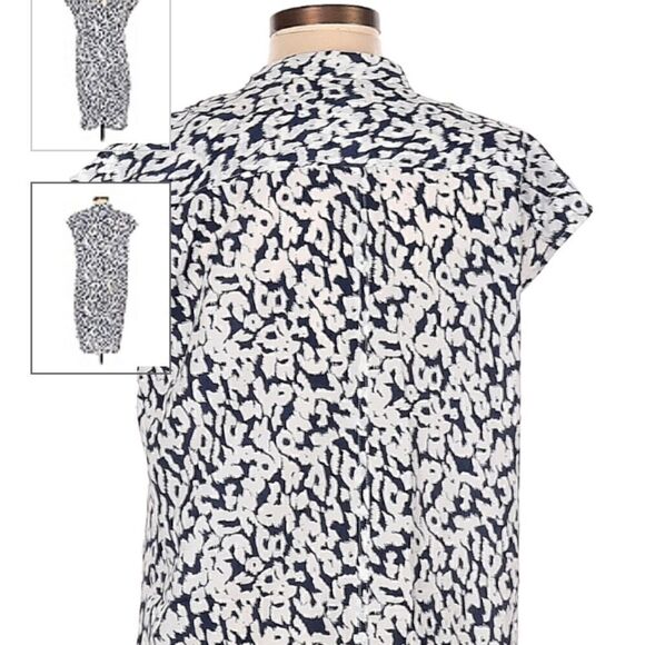 J CREW V Neck Navy and Ivory Shift Sleeveless Dress Polyester Sz XSMALL - Picture 4 of 14